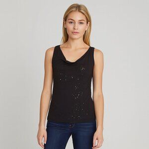 GUESS Black Sequin Racerback Top XS – Glam Night Out Statement Piece